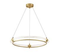 SLFFLS Ring Pendant Light, Linear Brass Lights with Acrylic Shade, Copper Dining Hanging Lamp, Round Living Room Drop Lamps, 3 Color Mode,A-40CM