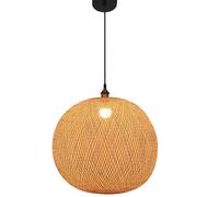 SLFFLS Round Rattan Sphere Woven Ceiling Hanging Light Vintage Wicker Cage Basket Lamp Rustic Farmhouse Chandelier for Dining Room Kitchen Island Bedroom Foyer Hallway/Diameter 35Cm