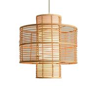 SLFFLS Southeast Asia Style Pendant Light Fixtures Minimalist Natural Wooden Traditional Creative Chandelier Fixture Cylinder Lamp Shade Hanging Light,Cream