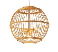 SLFFLS Spherical Hanging Ceiling Fixture Adjustable Woven Pendant Light Lantern Round Cage Wood Lampshade Industrial Chandelier Lights For Living Room Bedroom Kitchen Hallway