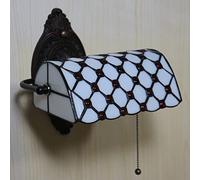 SLFFLS Stained Glass Traditional Banker Wall Retro Reading Lamp with Pull-Wire Adjustable Lampshade,Hotel Room Lamp-Antique Lamp-Metal Bedside La,Red Beads