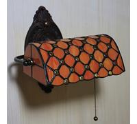 SLFFLS Stained Glass Traditional Banker Wall Retro Reading Lamp with Pull-Wire Adjustable Lampshade,Hotel Room Lamp-Antique Lamp-Metal Bedside La,Orange