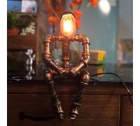 SLFFLS Steampunk Vintage Loft Water Table Antique Metal Robot Light With Plug Cord And Switch, Steam Punk Pipe Lamp For Bar Cafe Desktop Room Decoration E27
