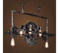 SLFFLS Steamwater Pipe Wrought Iron Chandeliers Creative Vintage Industrial Wooden Gear Lamps Theme Bar Restaurant Droplight 6- American Retro Metal Hanging Lights E27 Interesting