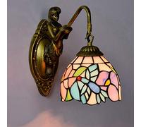 SLFFLS Style 6 Inch Stained Glass Wall Mount Light Mermaid Bird Flower Vintage Decorative Bedside Lamps for Bedroom Living Room Corridor Stairways