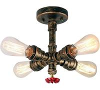 SLFFLS Stylish Industrial Steampunk Ceiling 4-Light Pendant Chandelier for Kitchens, Cafes & Restaurants (Brass)