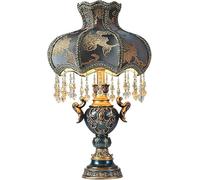 SLFFLS Victorian Style Table Lace Traditional Handmade Fabric Lampshade Light Antique Painted Resin Body Small Desk Lamp for Living Room Bedroom Bedside Study