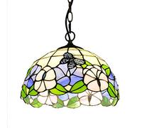 SLFFLS Vintage Pastoral Stained Glass Flowers Butterfly Shade 12 Inch Style Pendant Lamp Restaurant Living Room Ceiling Hanging Light Fixture,H,A
