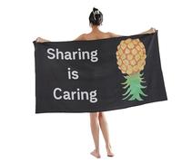 SLG Collection Upside Down Pineapple Beach Towel, 63 x 33 Inches, Sharing is Caring Design, 400 GSM Microfiber, Black, Rectangular Golf Towel, Double Sided