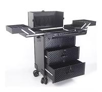SLGGPJBU Professional Trolley Makeup Case, Rolling Cosmetic Organizer Trolley, Beauty Luggage Tattoo Tool Case, Double-Drawer Pull Rods, Black 1, Black 2