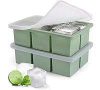 SLGOL Large Ice Cube Moulds Keep Ice Frozen Longer & Melt Slowly, 2 Pack | Ice Cube Tray with Lid, 6 Square, 2 Inch Big Ice, Food-Grade Silicone, Easy to Remove, Built-In Metal Frame, Dishwasher Safe