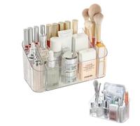 SLHEQING 2 Pack Makeup Organiser, Transparent Skincare Beauty Cosmetic Storage Box, Makeup Brush Holder 7 Compartments, Dressing Table Organiser for Bathroom, Vanity, Toiletry