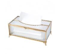 SLHEQING Cosmetic Tissues Box Gold Tissue Box Cover Rectangular Napkin Storage Box Glass and Metal Tissue Box Holder for Dresser Bathroom Decor (Vertical Glass)