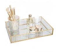 SLHEQING Cosmetic Trays Mirror Gold Vintage Storage Tray Glass Jewelry Perfume Organisers Makeup Tray for Vanity, Dresser, Bedroom