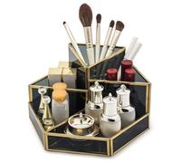 SLHEQING Makeup Organiser, Cosmetics Organiser Vintage Makeup Brush Holder, Glass Skincare Organiser, Black Dressing Table Organiser