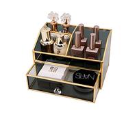 SLHEQING Makeup Organizer with Drawers Skincare Cosmetic Organizer, Desktop Storage Box Black Glass Jewellery Organiser