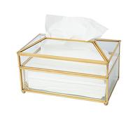 SLHEQING Tissue Box Holder Gold Tissue Box Glass Tissue Box Cover Rectangular Tissue Holder, Tissue Dispenser Box for Dresser, Dining Room, Bedroom, Office, Hotel
