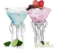 SLHOWOW Cocktail Octopus Jellyfish Cocktail Glasses Set of 2, Transparent Creative Novelty Martini Glass for Home Bar Restaurant Wedding Holidays Party Celebration (Box Packing)