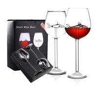SLHOWOW Wine Glasses Set with Shark Inside,Novelty Personalized Lead-Free Clear Wine Glass Gifts for Birthday Wedding Anniversary Party Various Holidays (2 Pack with Box Packing)
