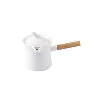 SLHP Mini Milk Pot Non-Stick Ceramic Milk Pan with Wooden Handle Casseroles with Spout (300ml)
