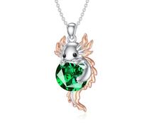 SLIACETE 925 Sterling Silver Axolotl Necklace for Women May Birthstone and Axolotl Pendant Cute Axolotl Jewelry Gift for Mom Wife Girlfriend Daughter Sister Axolotl Lover