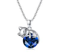 SLIACETE 925 Sterling Silver Cat Birthstone Necklace for Women Girls - Cute Kitten Holding Pendant - September Jewelry Gifts for Cat Lovers