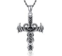 SLIACETE 925 Sterling Silver Cross Dragon Necklace for Men Women Double Dragon and Celtic Cross Pendant Necklace Dragon Jewelry Gifts for Dragon Lover
