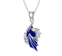 SLIACETE 925 Sterling Silver Dragon Chain for Women Birthstone and Dragon Necklace Jewelry Gift for Dragon Lovers, Sterling Silver, Sapphire