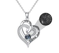 SLIACETE 925 Sterling Silver I Love You 100 Languages Necklace for Women in 925 Sterling Silver (Heart & Heart)