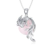 SLIACETE 925 Sterling Silver Phoenix Necklace for Women Rose Quartz and Phoenix Pendant Necklace Phoenix Jewelry Gift for Mom Wife Girlfriend Daughter Sister Friend