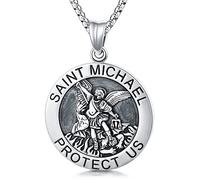 SLIACETE 925 Sterling Silver Saint Michael Medal Necklace Sterling Silver Protector St Michael Archangel Catholic Religious Coin Pendant Gift for Men