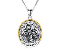 SLIACETE 925 Sterling Silver Santa Muerte Necklace for Women La Santa Muerte Pendant Necklace Religious Amulet Jewelry Gifts for Mom Daughter Wife Girlfriend