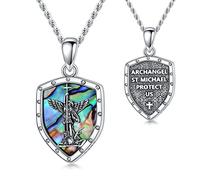 SLIACETE 925 Sterling Silver St Michael Necklace for Men Women Saint Michael Guardian Pendant Protection Amulet Jewelry Gifts (Type 5)
