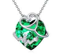 SLIACETE 925 Sterling Silver Stethoscope Birthstone Necklace with Austrian Crystal Heart Pendant Nurse Necklace Medical Graduation Jewelry Gifts for Nurses Doctors Students, May