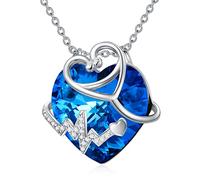 SLIACETE 925 Sterling Silver Stethoscope Birthstone Necklace with Austrian Crystal Heart Pendant Nurse Necklace Medical Graduation Jewelry Gifts for Nurses Doctors Students, September