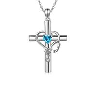 SLIACETE 925 Sterling Silver Stethoscope Cross Necklace with Birthstone for Women Girls Medical Student Graduation Jewelry Gifts for Nurses Doctors, March