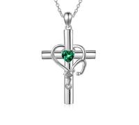 SLIACETE 925 Sterling Silver Stethoscope Cross Necklace with Birthstone for Women Girls Medical Student Graduation Jewelry Gifts for Nurses Doctors, May