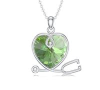 SLIACETE 925 Sterling Silver Stethoscope Necklace for Women with Austrian Crystal Jewelry Gifts for Nurses Doctors, August