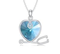 SLIACETE 925 Sterling Silver Stethoscope Necklace for Women with Austrian Crystal Jewelry Gifts for Nurses Doctors, March