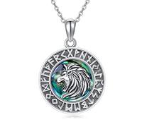 SLIACETE 925 Sterling Silver Viking Lion Necklace for Men Women Abalone Shell Lion Head Necklace Lion Jewelry Gifts for Lion Lover