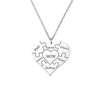 SLIACETE Heart Puzzle Name Necklace Personalised 925 Sterling Silver Engraved 1-12 Name Heart Pendant Necklace Mothers Day Jewelry Gifts For Women Mom Grandma Daughter Wife Girlfriends, Silver
