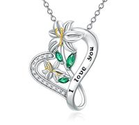 SLIACETE Lily Necklace for Women Girls 925 Sterling Silver Lily Flower and Heart Dainty Pendant Necklace May Birth Flower Lily Flower Jewelry Gifts