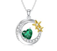 SLIACETE Moon and Star Heart Birthstone Necklace for Women Girls 925 Sterling Silver Moon and Star Pendant Necklace Birthstone Jewelry Gifts for Mom Daughter Wife Girlfriend Sister, May
