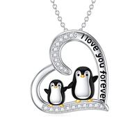 SLIACETE Mother Child Penguin Necklace for Women Girls 925 Sterling Silver Cute Penguin and Heart Pendant Necklace Penguin Jewelry Mother Day Birthday Christmas Gifts for Mom Daughter