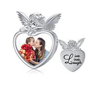 SLIACETE Personalized Heart Photo Charm Fit for Bracelet, 925 Sterling Silver Angel Heart Shape Picture Bead Charm Gift for Women Girls