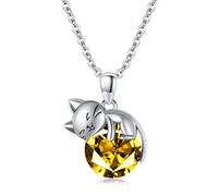 SLIACETE Sterling Silver Birthstone Cat Necklace for Women & Girls - Cute Kitten Cat Pendant Necklace - November Birthstone