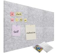 Sliandtelly 6 Pcs Felt Bulletin Board with 60 Pins, 12mm Thick Notice Pin Board Wall Tiles with Adhesive Tapes, 60 x 90 cm Grey Felt Cork Panel for Photo DIY Memo Display in Home Kitchen Office School
