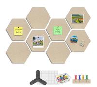 Sliandtelly Felt Pin Boards for Bedroom, 8 Pack 12mm Thick Felt Notice Board for Wall | with Pins & Adhesive Tabs | Beige Corkboard | 22 x 19 cm Hexagon | Pin Note Memo Photo | Home Office Classroom