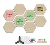 Sliandtelly Felt Pin Boards for Bedroom Hexagon, 8 Pack 12mm Thick Felt Notice Board with Pins & Sticky Tapes, Removal Display Bulletin Board for Pinning Note Memo Photo on Home Office Wall, Beige