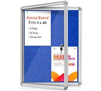 Sliandtelly Lockable Notice Board 66x51cm, Blue Felt Pin Board 4xA4 Display | Tamperproof Aluminium frame with Door Cover(2 keys), 10mm Thick Felt Board, Easy Wall Mount for Indoor Office School Commerce